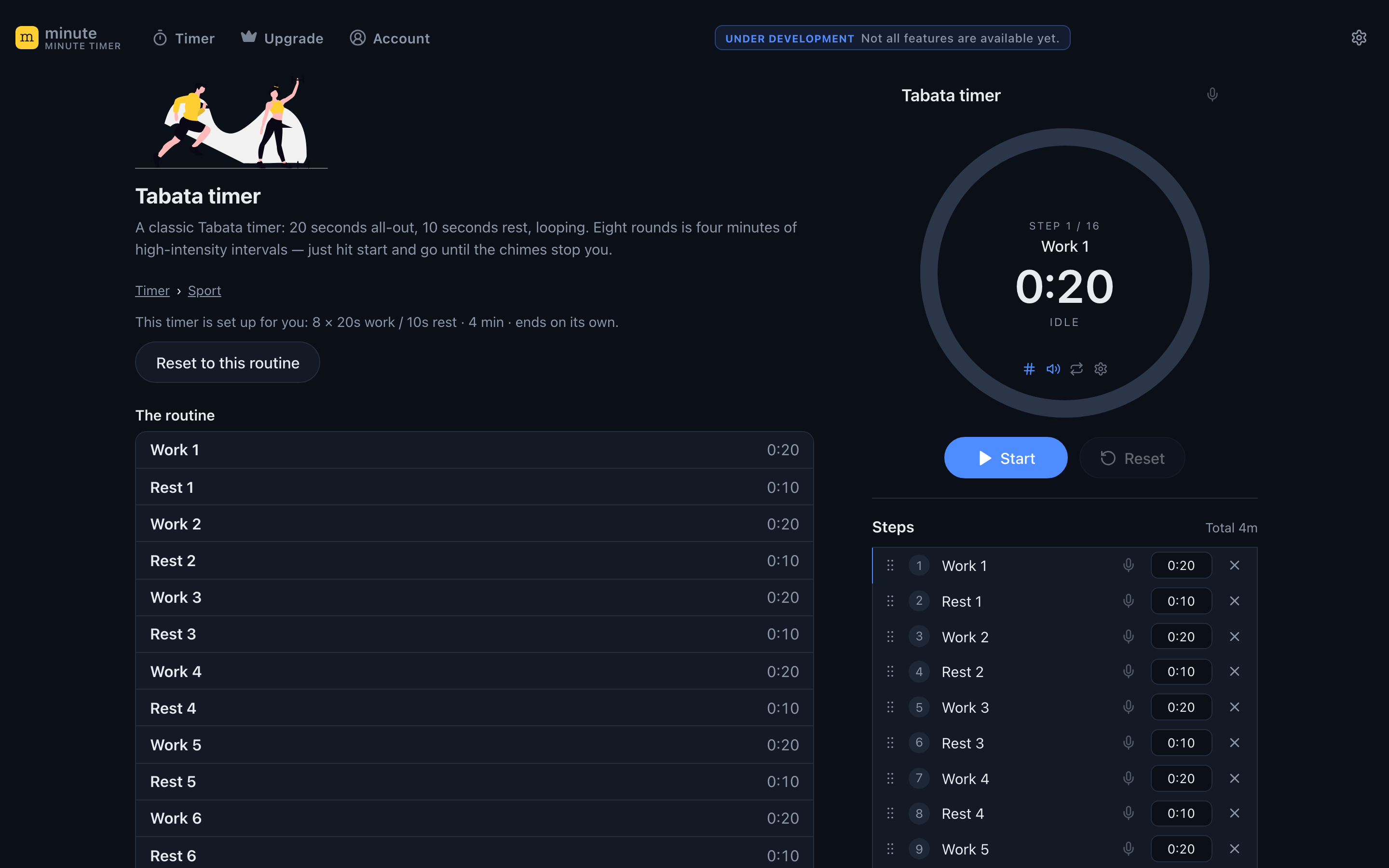 A themed preset page with a guide beside a ready-to-run timer